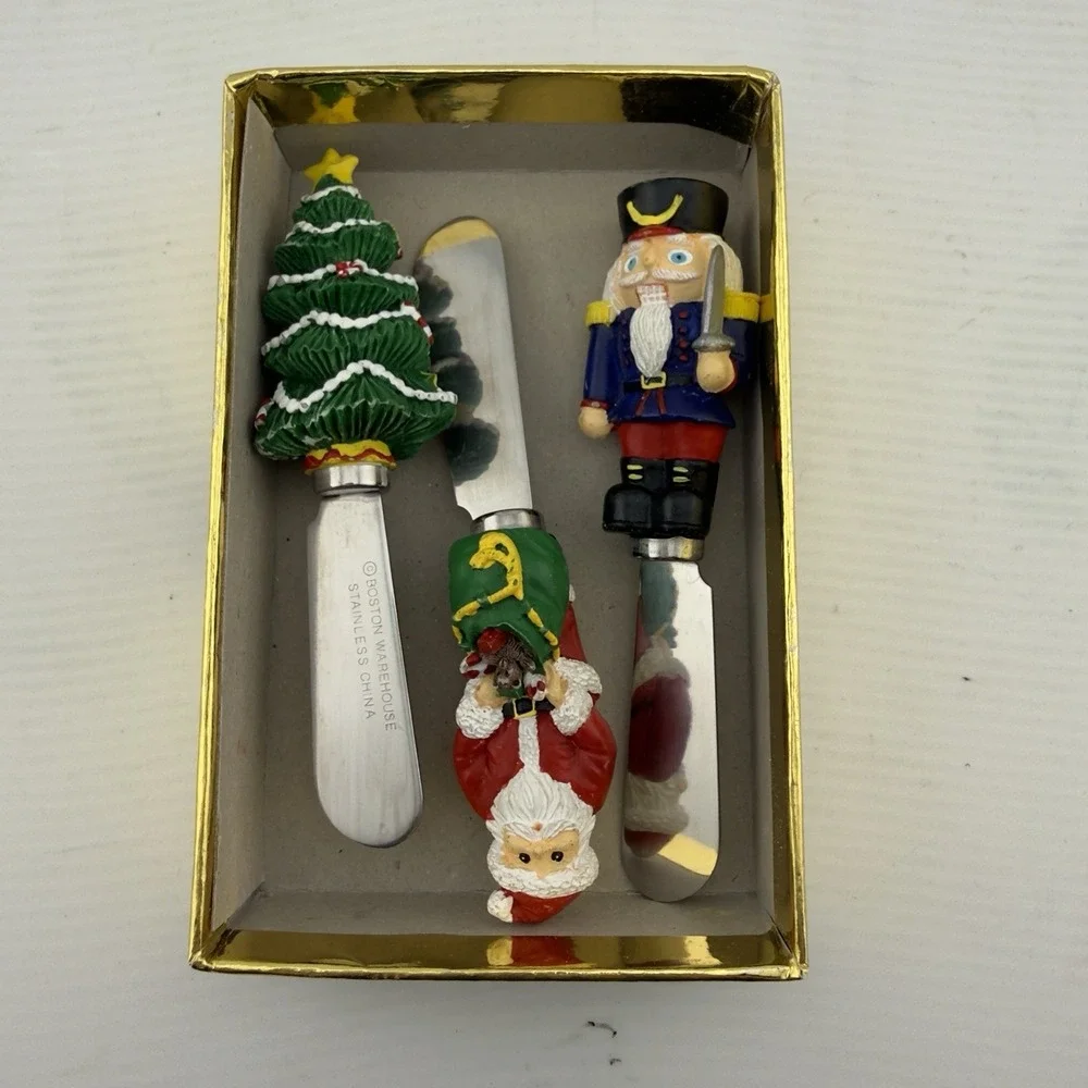 Vtg 90s Christmas Boston Warehouse Cheese Spreaders Set of 3 Nutcracker Santa